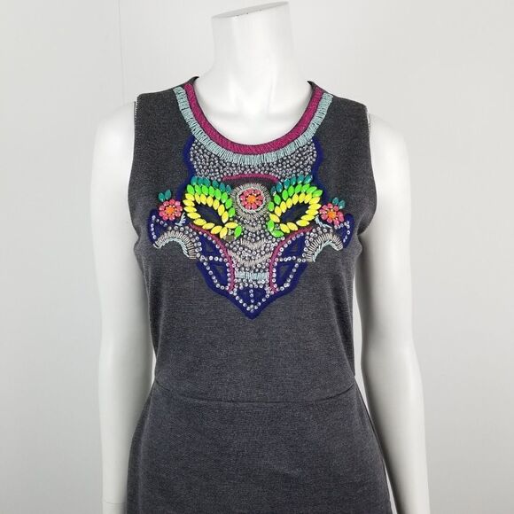 Greylin Gray Beaded Embelished Neckline Dress Sz M - Picture 2 of 7